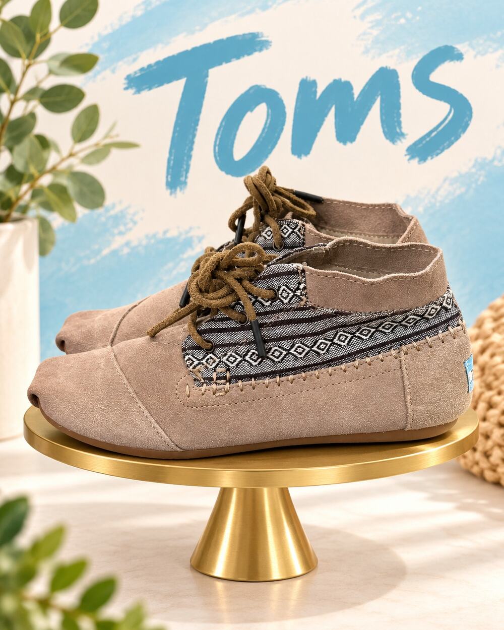 TOMS Paseo Mid Taupe Suede Southwestern Woven Chukka Boots Women’s 6